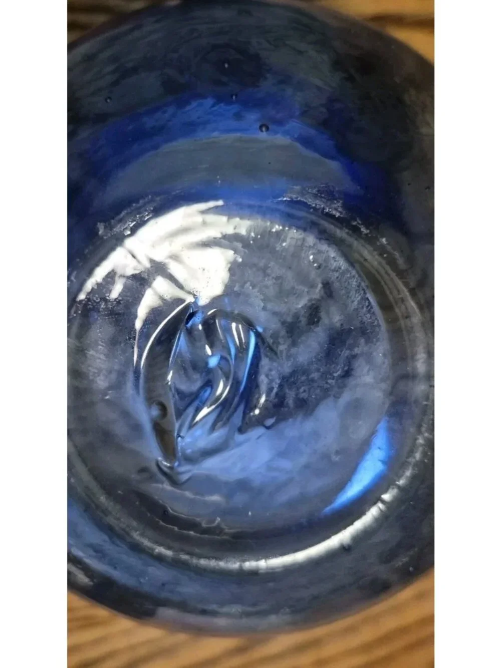 Tag LTD Cobalt Blue Bubble Glass Pitcher Hand Blown Clear Handle 96 oz.